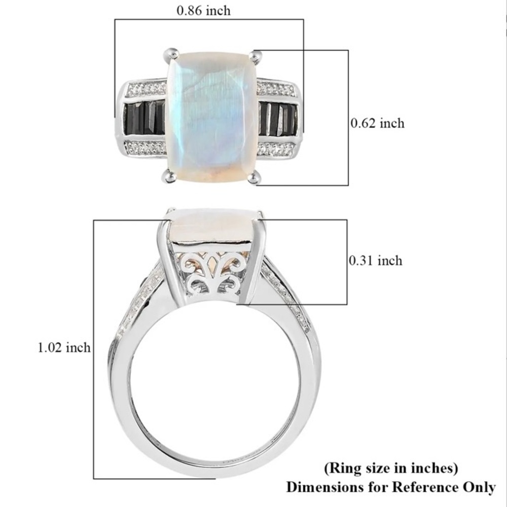 NWT Rainbow Moonstone, Black Spinel & White Zircon Ring! - Picture 5 of 10